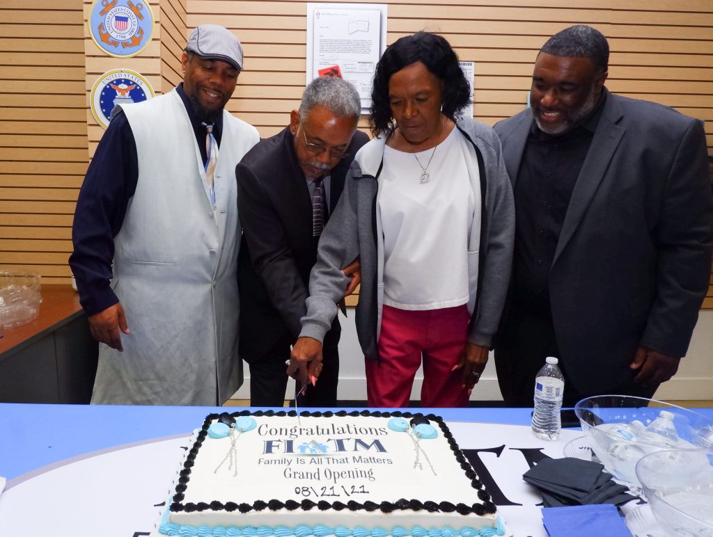 (Photo caption) FIATM Founder and CEO, Kuba Brown, Secretary, Wayne Brown, Donna B. Layne, and COO, David Jordan Layne, cut the cake at their recent Galleria at Tyler’s Grand Opening in Riverside.  The founder credited their parents with instilling in them a dedication to support and inspire family and community.