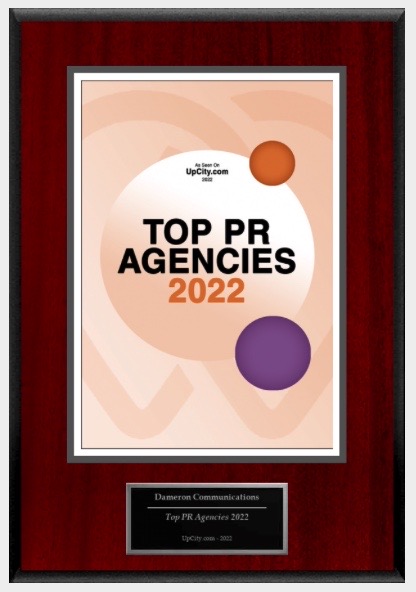 Dameron Communications of San Bernardino, CA has been honored with a recognition by UpCity.com in its selection of "Top PR Agencies 2022."