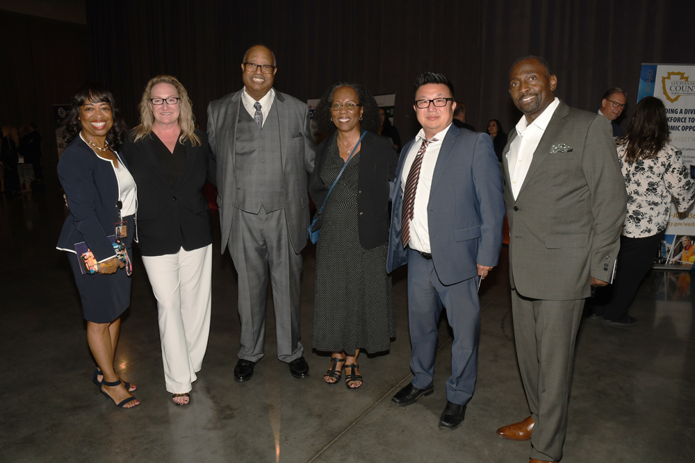 Photo Caption: SBC Equity Element Group at the State of the County Event with County leadership: Diana Alexander, San Bernardino County Assistant Executive Officer; Tracy Reece, San Bernardino County Probation Chief; Bill Thomas, President of the NAACP, High Desert Branch; Phyllis K. Morris-Green, President, Reimagining Our Communities (ROC); Thomas Sone, San Bernardino County Public Defender; and Rev. George Lamb – President, Faith Advisory Council for Community Transformation (F.A.C.C.T.) and SBC Equity Element Group Chair. 