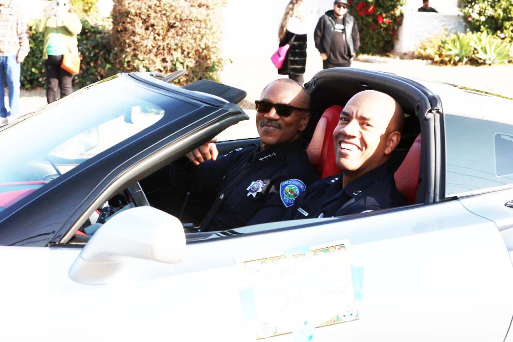 The San Bernardino Police Department's first Black Police Chief, Darren Goodman, led the parade with Captain Nelson Carrington. 