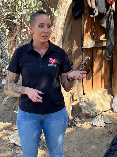 Photo Caption: “Our trained ‘Street Teams’ outreach teams go to where the homeless people are and engage them in person by providing basic necessities such as water or food and have conversations to discover and deal with the reasons they are unhoused,” said Naomi Kuhlman, Salvation Army Street Team and Homeless Shelter Program of San Bernardino’s Director of Programs.